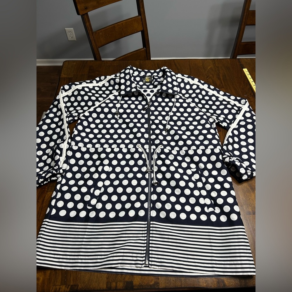 Vecceli Italy Jacket Size XL Lightweight Zip Front NWOT Navy Polka Dot
